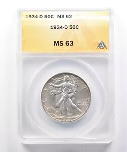 1934-D ウォーキング リバティ ハーフダラー MS63 ANACS *7317｜WORLD RESOURCE【KING店】