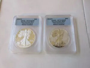 2012-S $1 シルバー イーグル プルーフ & リバース プルーフ 70 75 周年記念 ANACS