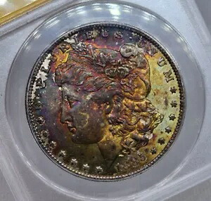 1885 O モーガン シルバー ダラー ANACS MS62 レインボー トーン グレート カラー UNC コイン｜WORLD RESOURCE【KING店】