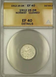 1912 ノルウェー シルバー 25 鉱石コイン ANACS EF-40 詳細クリーニング済み|WORLD RESOURCE【KING店】