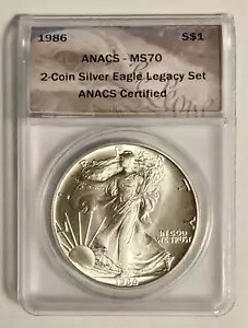 1986 P ANACS MS-70 - 2 コイン シルバー イーグル レガシー セット (1 コイン)