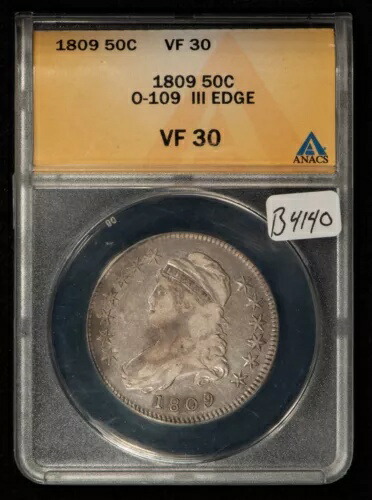 1809 50c キャップド バスト ハーフダラー - O-109 - III エッジ - ANACS VF 30 - SKU-B4140