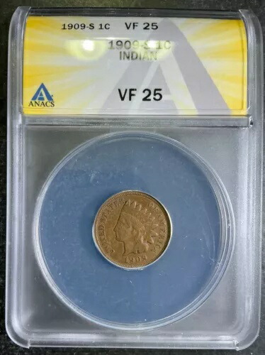 ANACS VF25 1909-S インディアン セント レア タフ キー サンフランシスコ 日付認定 A0