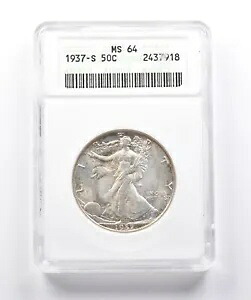 1937-S ウォーキング リバティ ハーフダラー MS64 ANACS ソープ ボックス PQ アップグレード? *7315｜WORLD RESOURCE【KING店】