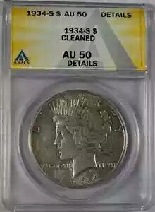 1934 S Peace Silver Dollar ANACS AU-50 クリーニング済み|WORLD RESOURCE【KING店】