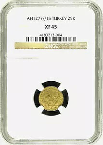 トルコ アブドゥル アジズ ゴールド 25 クルシュ AH 1277 15 年 (1874/1875) NGC XF45｜WORLD RESOURCE【KING店】