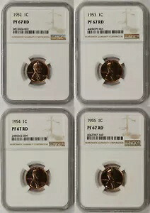 ロット 4 異なる日付 リンカーン ウィート 1C PF 67 RD レッド NGC 1952、1953、1954、1955|WORLD RESOURCE【KING店】