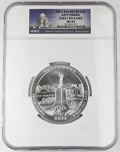 2011 ゲティスバーグ アメリカ 美しい 5 オンス シルバー コイン NGC MS69 初期リリース|WORLD RESOURCE【KING店】