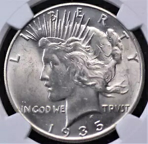 1935 ピース ダラー NGC MS 62 クリスプ グローイング ホワイト 光沢 わずかなチックのみ、良好|WORLD RESOURCE【KING店】