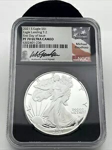 2021 W $1 シルバー イーグル ランディング T-2 FDOI NGC PF70 UC マイケル グアディオソ サイン入り｜WORLD RESOURCE【KING店】