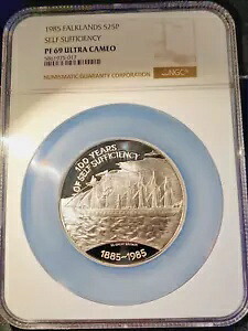 1985 フォークランド シルバー 25 ポンド 自給自足 - NGC PF 69 ウルトラ カメオ｜WORLD RESOURCE【KING店】