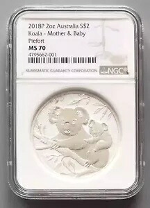 NGC MS70 オーストラリア 2018 コアラ マザー ベイビー シルバー コイン 2オンス|WORLD RESOURCE【KING店】