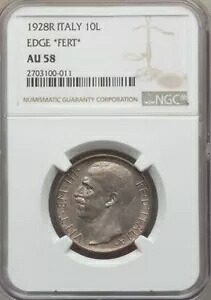 イタリア王国 1928-R 10 リラ銀貨 ほぼ未流通 認定 NGC AU-58|WORLD RESOURCE【KING店】