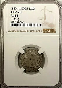 スウェーデン 1/2 鉱石 シルバー 1580 NGC AU 58 ヨハン 3 世ヴァーサ王|WORLD RESOURCE【KING店】