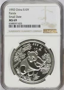 1992 シルバーパンダ 1オンス10元スモールデイトNGC MS69。送料無料。｜WORLD RESOURCE【KING店】