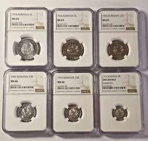 ルーマニア RSR 6 コイン 5 レイ、3 レイ、1 レウ、25、15、5 バニ NGC-｜WORLD RESOURCE【KING店】