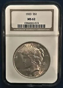 1923 US ピース シルバー $1 - NGC グレード MS 62 - ひび割れプランシェット & ラミネート - L90｜WORLD RESOURCE【KING店】