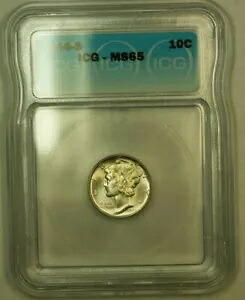 1944-S シルバー マーキュリー ダイム 10c コイン ICG MS-65 (FB IOO) E