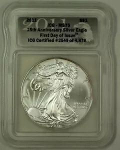 2011 米国建国 25 周年記念シルバー イーグル コイン 発行初日 ICG MS-70