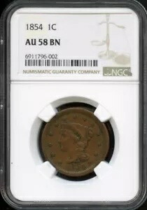 NGC - 編み込みヘア ラージ セント - 1c - 1854 - AU-58-BN｜WORLD RESOURCE【KING店】
