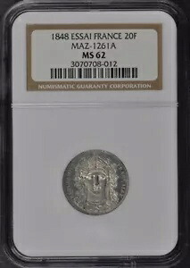 1848年 フランス Essai 20F Maz-1261A NGC MS62｜WORLD RESOURCE【KING店】