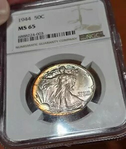 1944 ウォーキング リバティ ハーフダラー NGC MS65 レインボー トーン ニース PQ コイン｜WORLD RESOURCE【KING店】