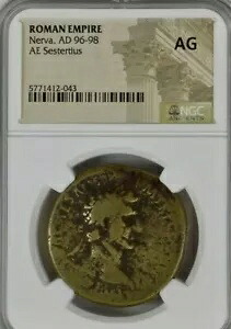 ネルヴァ、AD 96-98 ? Sestertius。ローマ帝国。 NGC AG｜WORLD RESOURCE【KING店】