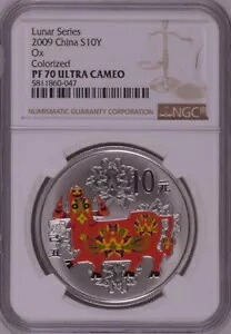 NGC PF70 2009 中国月シリーズ Ox 1 オンス シルバー カラー化コイン COA 付き|WORLD RESOURCE【KING店】