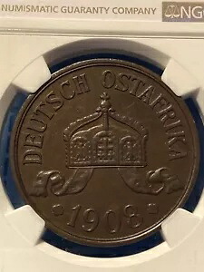 1908-J NGC AU 58 ドイツ東アフリカ 5 ヘラー コロニアル ブロンズ コイン ハンブルク造幣局｜WORLD RESOURCE【KING店】