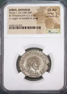 244- 249 AD ローマ シリア アンティオキア BI テトラドラクマ フィリップ I イーグル NGC CHOICE AU 5/4|WORLD RESOURCE【KING店】