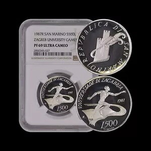 サンマリノ。 1987年、1000リラ、シルバー - NGC PF69 - トップポップ??ザグレブプルーフ、レア|WORLD RESOURCE【KING店】