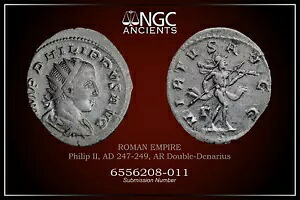 古代コイン NGC XF ローマコイン フィリップ 2 世、西暦 247 ~ 249 年。 AR ダブルデナリウス。 A946|WORLD RESOURCE【KING店】