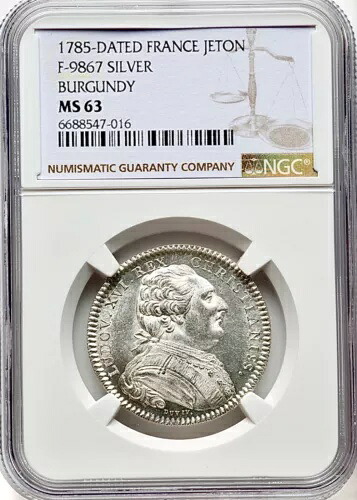 1785 フランス ルイ 16 世 ブルゴーニュ F-9867 シルバー ジェットン w/PL 外観 NGC MS63|WORLD RESOURCE【KING店】
