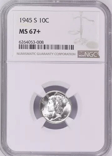 1945-S 10C マーキュリー ダイム NGC MS67+ 6264053-008|WORLD RESOURCE【KING店】