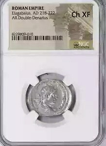 NGC Ch XF エラガバルス AR ダブル デナリウス ローマ 218-222 AD ローマ w/Victory Rev.