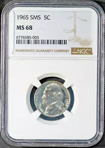 1965 SMS 5c ジェファーソン ヘッド ニッケル MS 68 NGC # 6776585-003 0 ファインナー + ボーナス