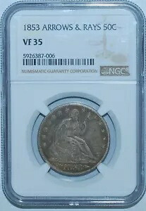 1853 NGC VF35 矢印と光線が描かれたリバティ ハーフダラーが着席|WORLD RESOURCE【KING店】
