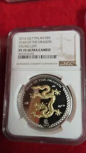 2012 パラオ 1 オンス 金箔 .999 シルバー コイン ドラゴン年 ??左向き NGC PF70｜WORLD RESOURCE【KING店】