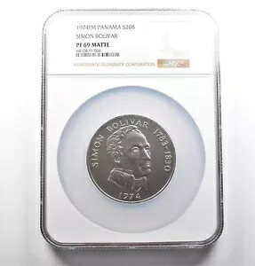 PF69 マット 1974 FM パナマ 20 バルボア シルバー シモン ボリバル NGC *0922｜WORLD RESOURCE【KING店】