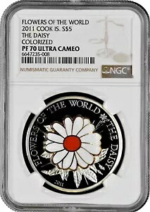 クック諸島 $5 2011、NGC PF70 UC、「花の世界 - マーガライト」TopPop 1/0-｜WORLD RESOURCE【KING店】