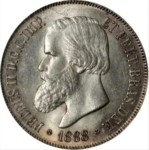 ベストプライス!ブラジル。 2000 レイス、1888 年。リオデジャネイロ造幣局。ペドロ2世。 NGC MS-62。|WORLD RESOURCE【KING店】