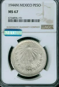 1944 Mo メキシコ シルバー 1 ペソ NGC MS67 MAC スポットレスのみ 2 細かい。｜WORLD RESOURCE【KING店】