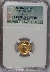 1986 ゴールド イーグル 5 ドル NGC MS69 発行初年度。送料無料。