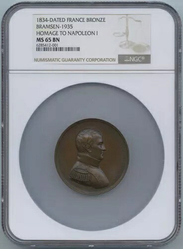 1834 年付 フランス オマージュ ナポレオン 銅メダル NGC MS65 ブラムセン 1935