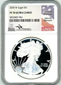 2020 W $1 1 オンス プルーフ シルバー イーグル PR70 NGC ジョン マーカンティ