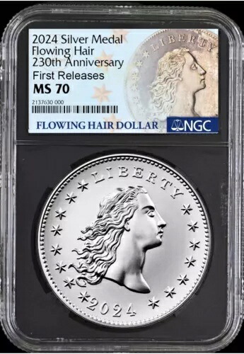 プレセール 2024 流れる髪銀メダル NGC MS70 初回リリース FR 230th Ann｜WORLD RESOURCE【KING店】