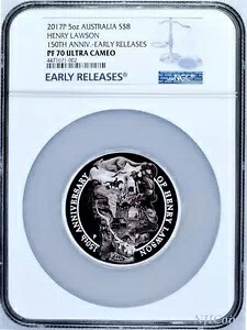 2017 P ヘンリー ローソン 150 周年記念 シルバー 5 オンス コイン NGC PF70 w/OGP オーストラリア|WORLD RESOURCE【KING店】