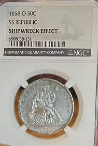 1858-O SS 共和国 NGC 難破船の影響!シーテッド・リバティ・ハーフダラー