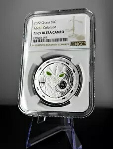 2022 ガーナ エイリアン 5 セディス シルバー 1オンス カラーライズ NGC PF69 ウルトラ カメオ トップ ポップ 8/0