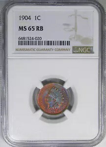 1904 1C NGC MS65RB インディアン セント ~ 素晴らしい色と宝石の光沢!